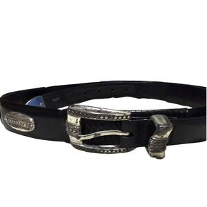 Onyx By‎ Brighton Men's Black Leather Belt Silver Medallions Size 44 Golfer